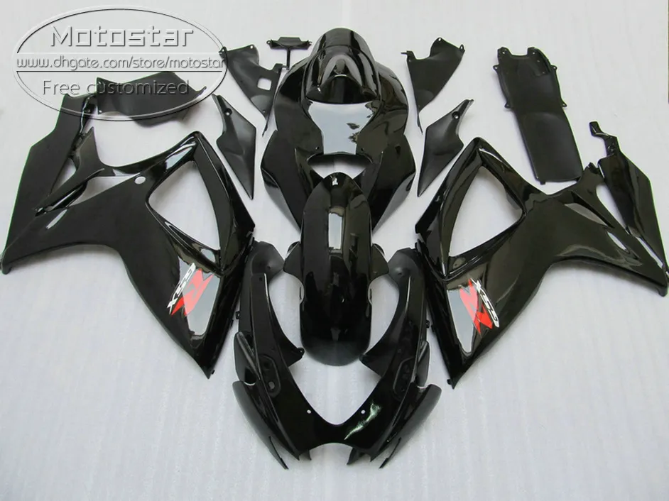 Kit de carenagem de plástico Freeship para SUZUKI GSXR 600 GSXR 750 06 07 K6 conjunto de carenagens preto brilhante GSX-R600/750 2006 2007 V39F