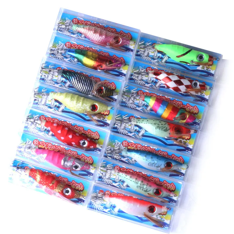 NOUVEAU réaliste coloré peint crevettes appâts de calmar artificiel 10cm 8.5g pêche en eau douce gros yeux poulpe leurre crochet pour la pêche de nuit