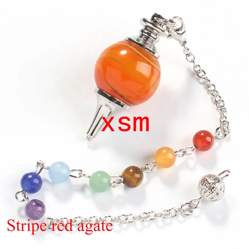 mix Natural Agate Jasper Gem Ball Ranging Dowsing Reiki Chakra Tillgänglig Kedja Pendulum Pendant Chakras Kedja för hypnos