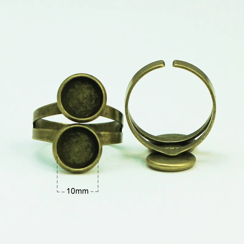 Base anello doppio Beadsnice la creazione di gioielli Basi anelli regolabili in ottone antico con due vassoi con castone rotondo da 10 mm ID 27923333
