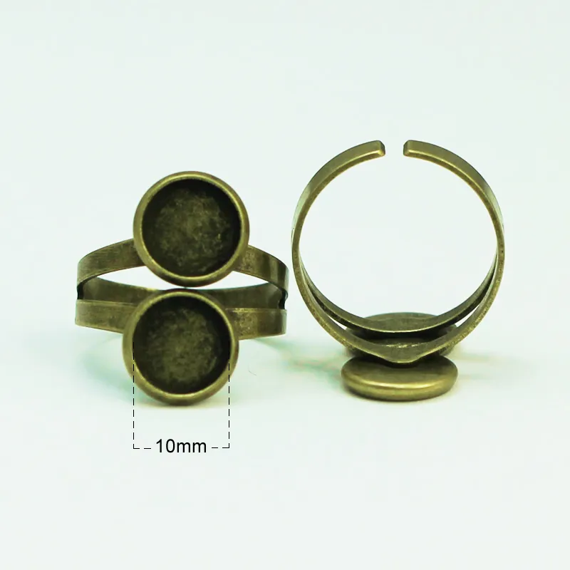 Beadsnice double ring base for jewelry making antique brass adjustable ring blanks ring bases with two 10mm round bezel trays ID 23155875