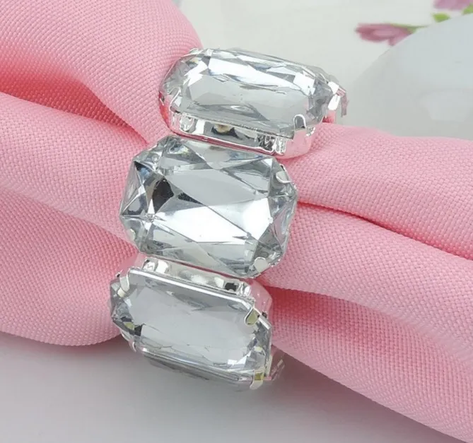 anel 20pcs prata Retângulo Cristal guardanapo Serviette Buckle Titular Hotel Wedding Party Favor Decor