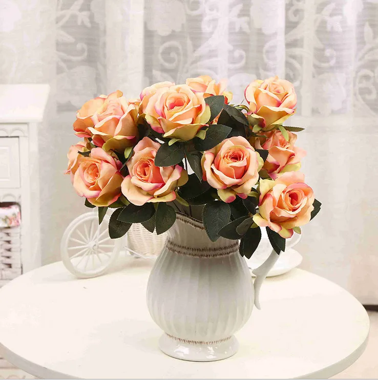 7 Köpfe Rosenblüten Kunstseide Rosenblüten Real Touch Rose Hochzeit Home Blumendekor Blumenschmuck Pfingstrose