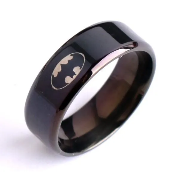 Edelstahlringe Cool Black Ring hochglanzpolierter 316L Titanstahl Fingerringe Herren Jungen Modeschmuck Größe 7-12 für Batman Herrenring