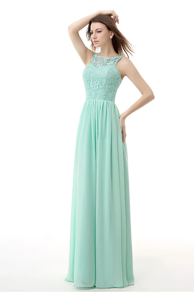Sheer Neck Mint Green Bridesmaid Dresses 2015 Collection A Line Long ...