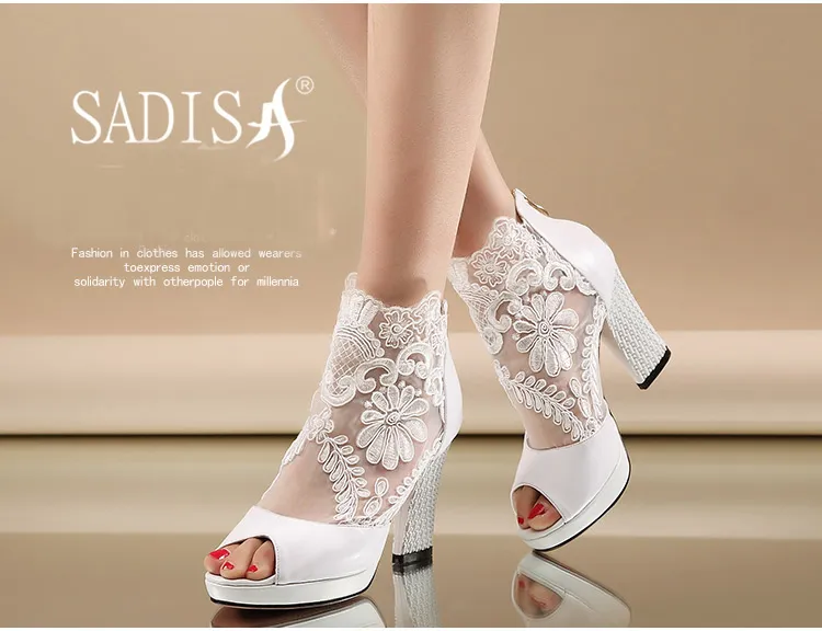 Новая мода Peep Toe Summer Wedding Boots Сексуальные белые кружевные вечерние туфли для вечеринки свадебные высокие каблуки Lady Formal Trape296c