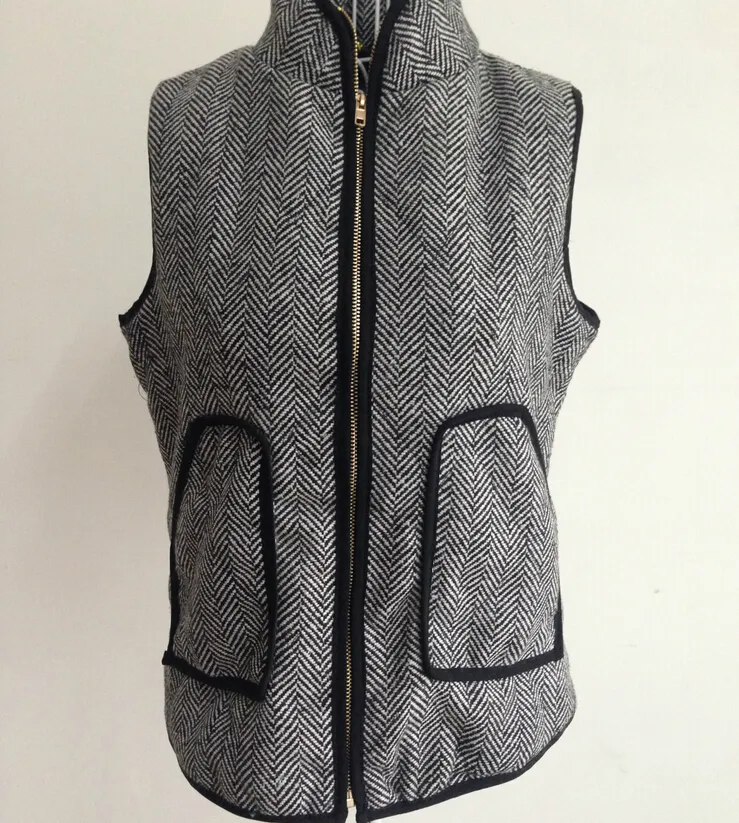 2015 Stående Collar Women's Cotton Herringbone Vest Designer Inspirerad Sillbone Vest Coats Quilted Cotton Puffer Vest Plus Storlek S-3XL