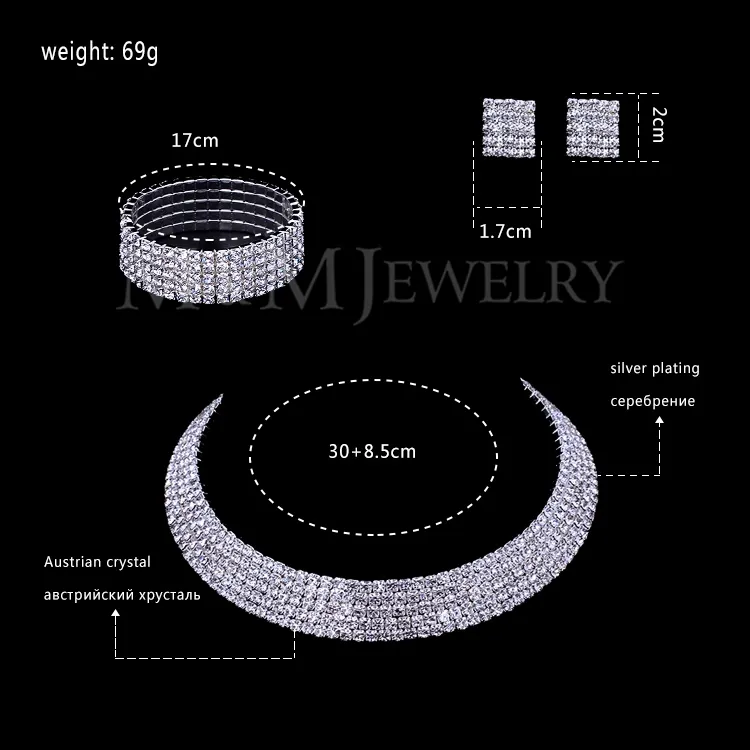 الجملة واضح النمساوي كريستال بالفضة والمجوهرات مجموعات جولة قلادة أقراط سوار للنساء الزفاف التبعي TL294 + SL090