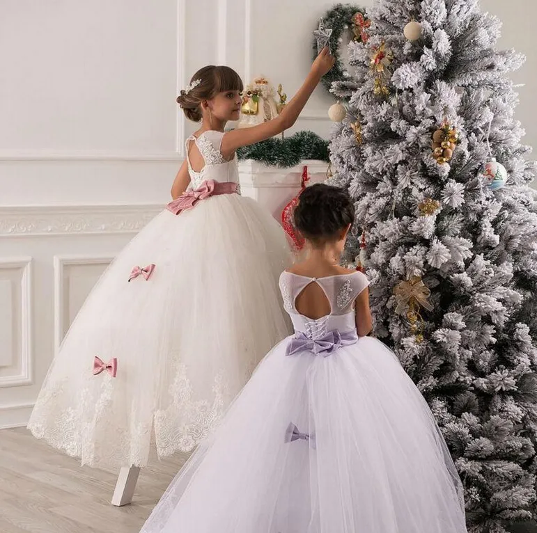 Flower Girls' Dresses Lace Appliques Ball Gowns Long Dresses For Girls Custom Made Kids Formal Wear
