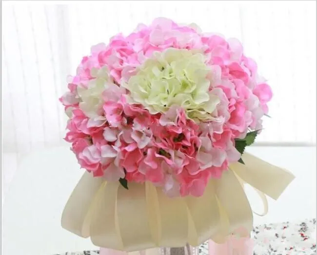 European Pastoral Style White Artificial Silk Flower Fabric Hydrangea Bouquet For Wedding Party Decorations 