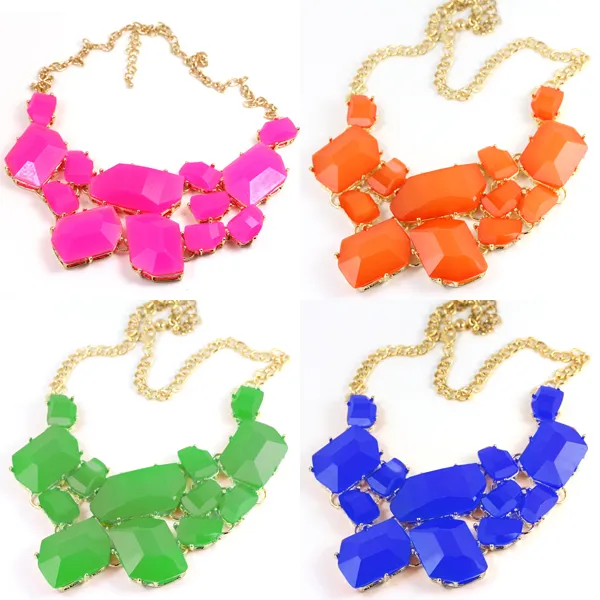 Kleurrijke Verklaring Ketting Nieuwe Chunky Ketting Snoep Hars Geometrie Drop Hangers Gouden Bib Ketting Sieraden voor Vrouwen Geschenken