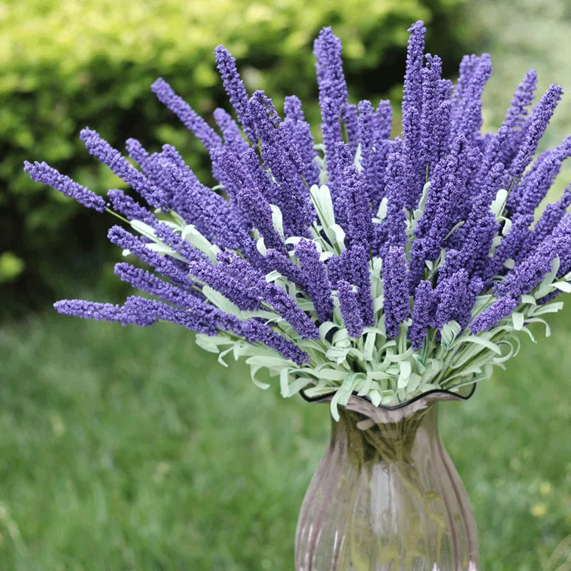 1 bukett konstgjord lavendel silke blomma brudbuketter för trädgård bröllop falsk blomma blommig hem dekoration 6 färger 12 huvuden