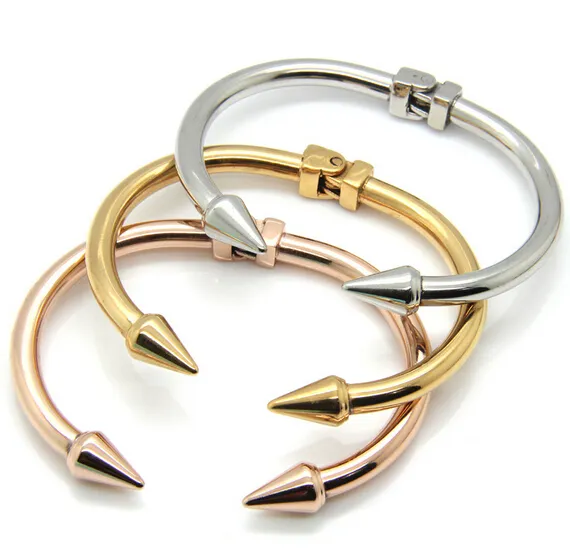 Newest 58mm 43mm Nail Design Womens Bracelets Punk Stainless Steel Cuff Bangle For Gift Silver&Gold&Rose Gold Three Tone272D