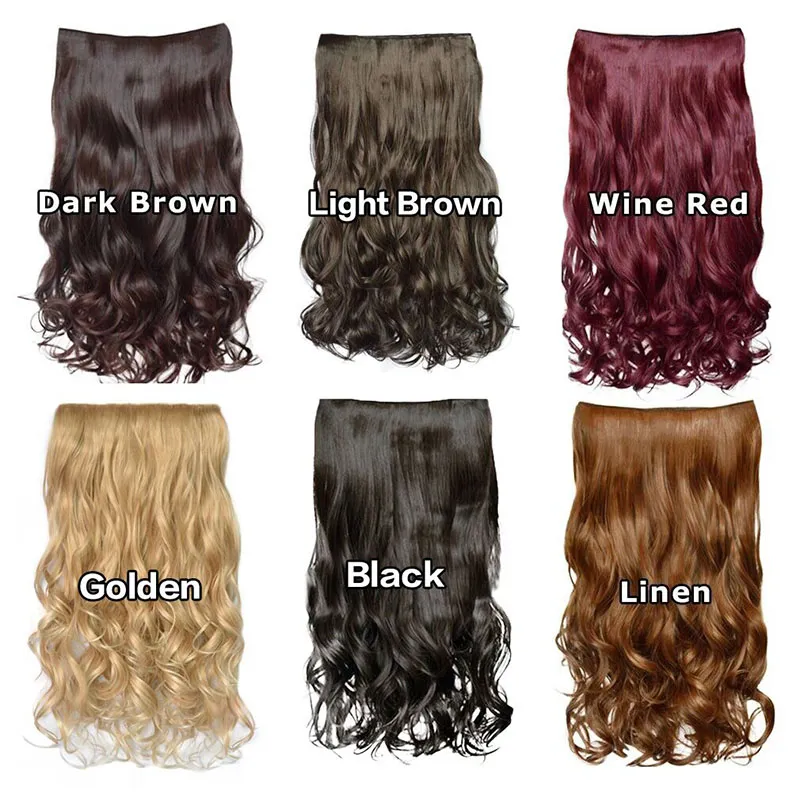 Ladies Long Wave Heat Resistant Fiber Synthetic Clip On Hair Extensions Women 5 Clips Wavy Hairpiece Accessories Black Dark Brown 5392326