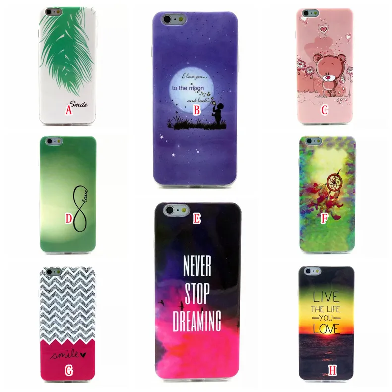 Dreamcatcher TPU suave caso de silicona para Iphone 6 6S 4,7 más 5,5 pluma Sun Bear corazón Elefante barco ancla amor sueño sueño cubierta de la piel