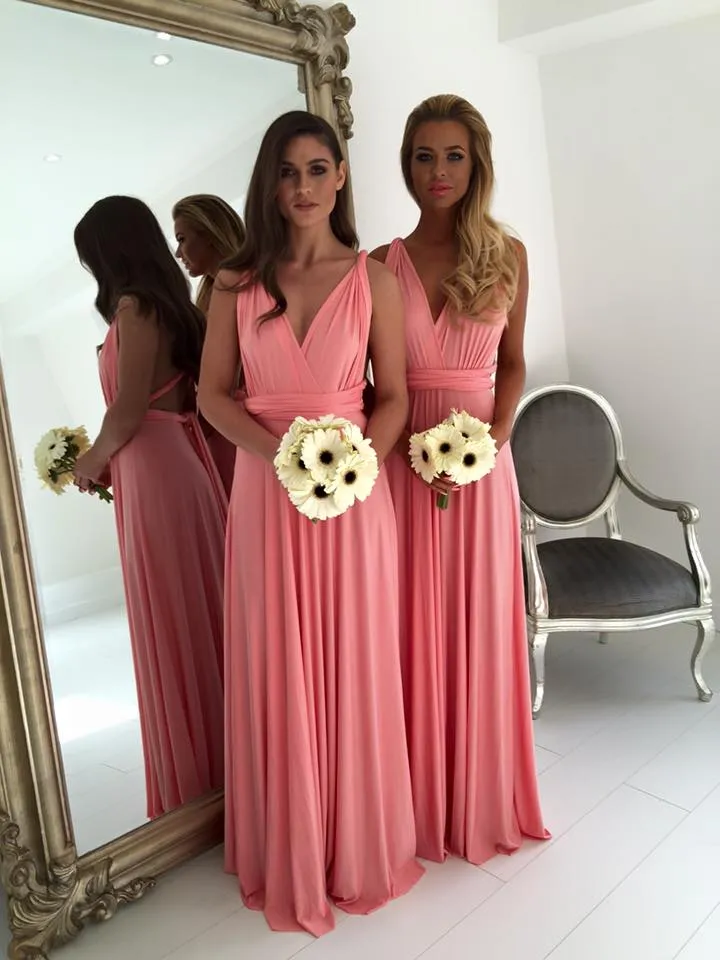 Designer Rosa Deep V-Neck Ruched Long Bridesmaid Dresses Evening Prom Dresses Vestido Madrinha 2016 Vestido de Festa Longo Party Gowns