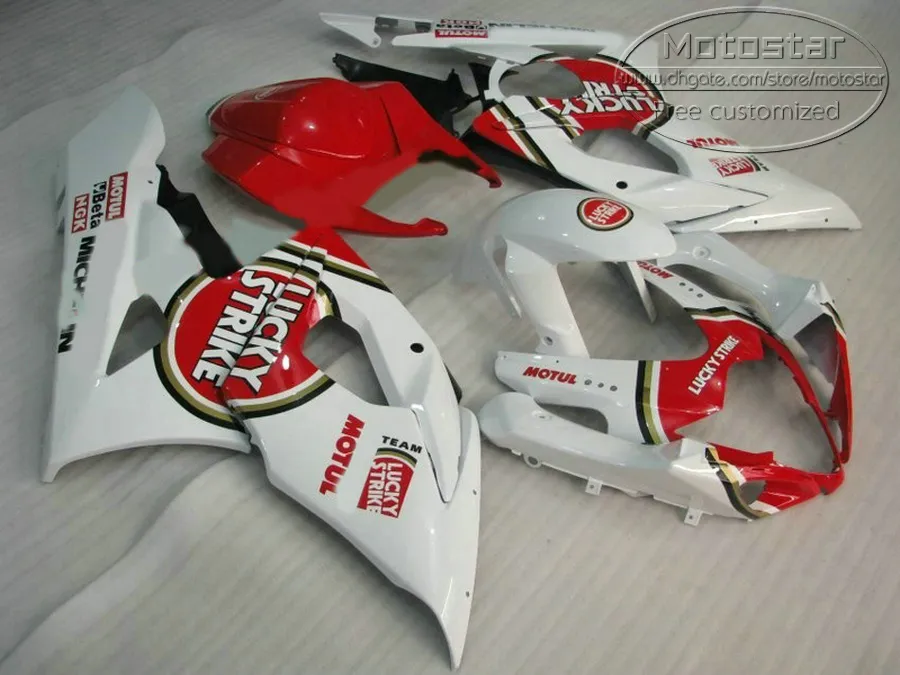 Ajustement parfait pour SUZUKI 2005 2006 GSXR 1000 K5 K6 kit de carénage GSX-R1000 05 06 GSXR1000 blanc rouge LUCKY STRIKE carénages ensemble QF59