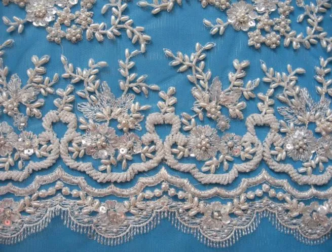 1 jard Luksusowy Francuski Koronki Tkaniny 3D Zroszony Zroszony Haft Rhinestone Koronki Tkaniny Materiał Dress