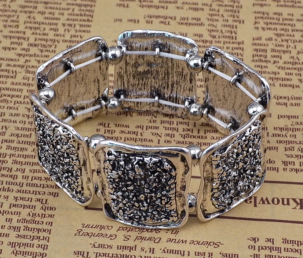New Vintage argento in lega di metallo in metallo irregolare geometria forma rendono braccialetti regolabili in gomma le donne gioielli da uomo