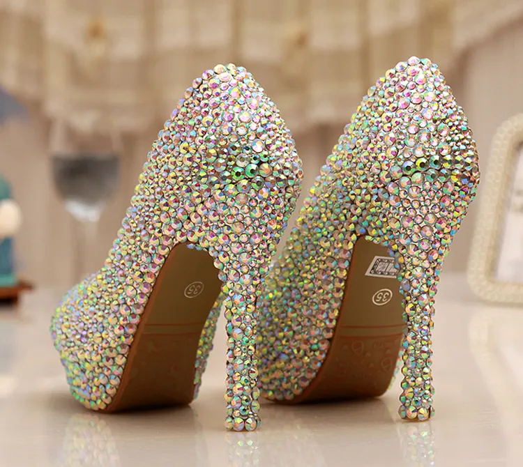 Cinderella Crystal Shoes Nightclub High Heel Platform Shoes Bridal Wedding Shoes AB Crystal Glitter Rhinestone Party Prom Shoes