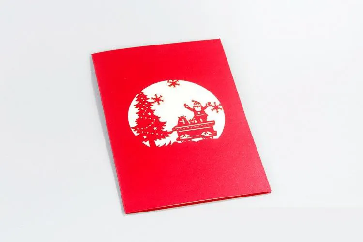 Lasergeschnittene Einladungen Weihnachtsbaum handgemachte 3D-Pop-Up-Karte Heiligabend-Grußkarten kostenloser Versand
