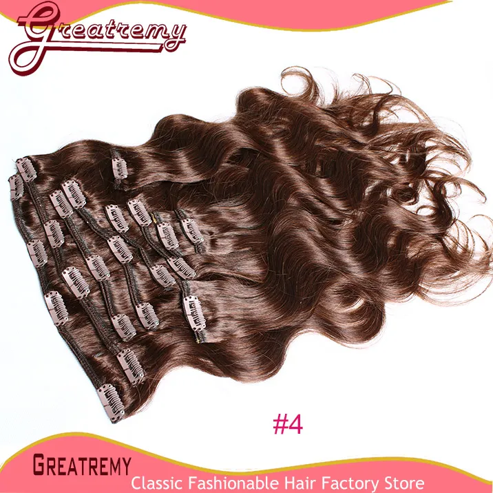 Greatremy # 1 # 2 최고 품질 인간의 머리 확장 120g / 세트 클립 20-24inch 머리 확장 레미 헤어 되죠에서 # 4 브라질 바디 웨이브 클립
