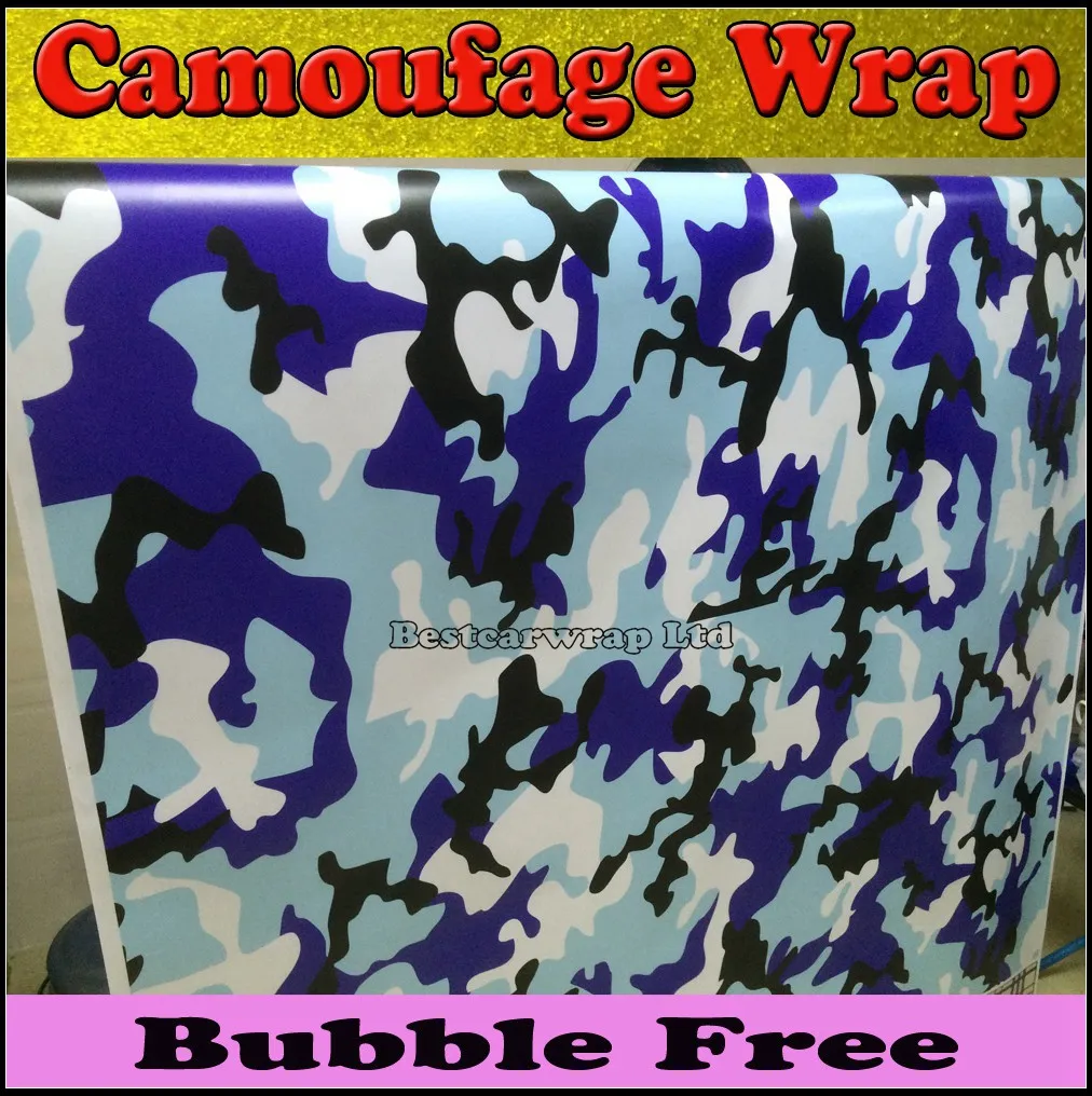 Bleu/blanc Noir Camo Arctic Camouflage / Camo Vinyl Air-Drain. Autocollant d'enveloppe de voiture taille 1,52 x 30 mètres/rouleau