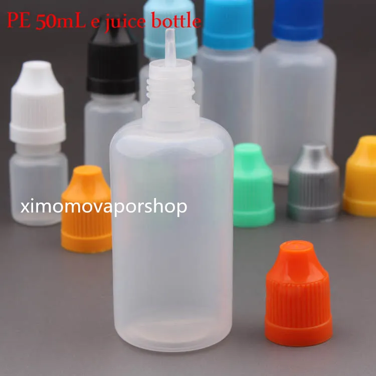Partihandel 50 ml PE -plastflaska med barnsäkra mössa tomma droppflaskor 50 ml