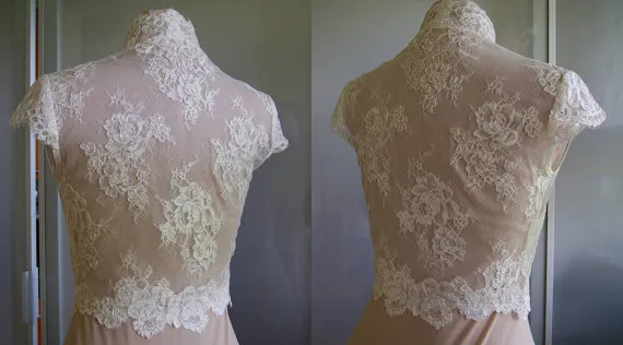 High Quality Ivory Lace Bridal Jacket With Cap Sleeve V-Neck Bolero Custom Made Wrap Bridal Accessories For Wedding Dress