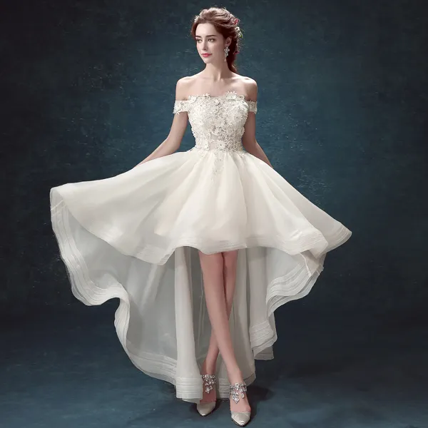 off the shoulder asymmetrical wedding dress Asymmetrical Wedding Dresses for Fashion Bride with Mermaid Skirt – Rosymae main image 0