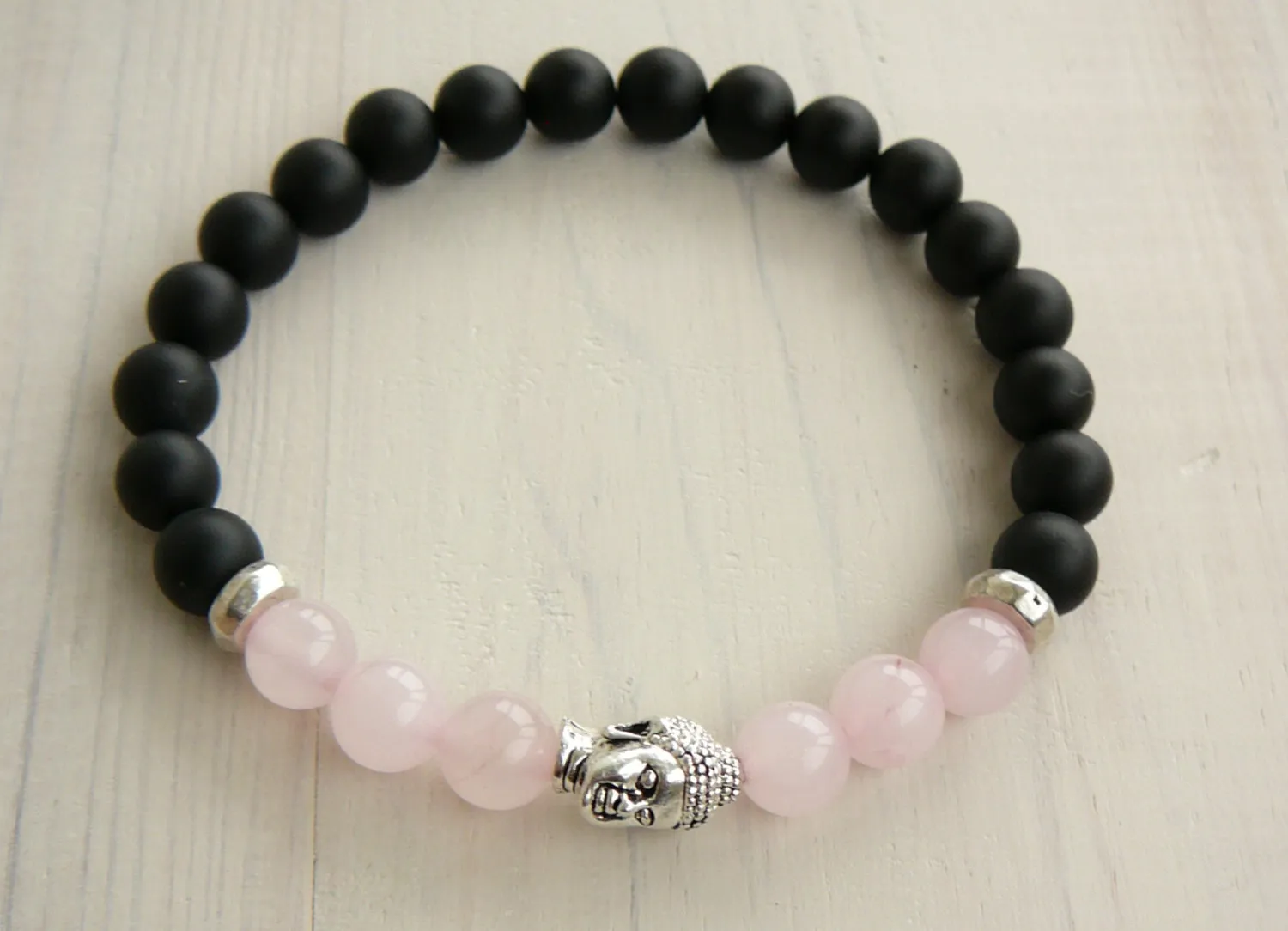 SN0239 Bouddha Bracelet Rose Quartz Bracelet noir onyx Bracelet en pierre naturelle bracelet extensible Mode Femmes Bracelet Yoga Bracelet