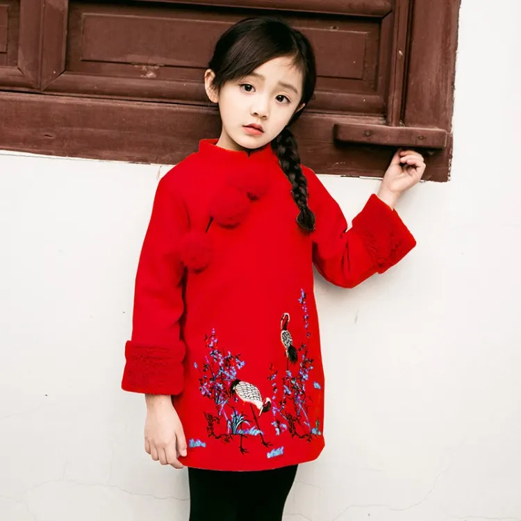 Niños Niñas Vestidos Nuevo Invierno Chino Cheongsam Estilo Grueso Cálido Año Nuevo Bebé Niñas Vestidos de princesa de manga larga para 2-8 años es