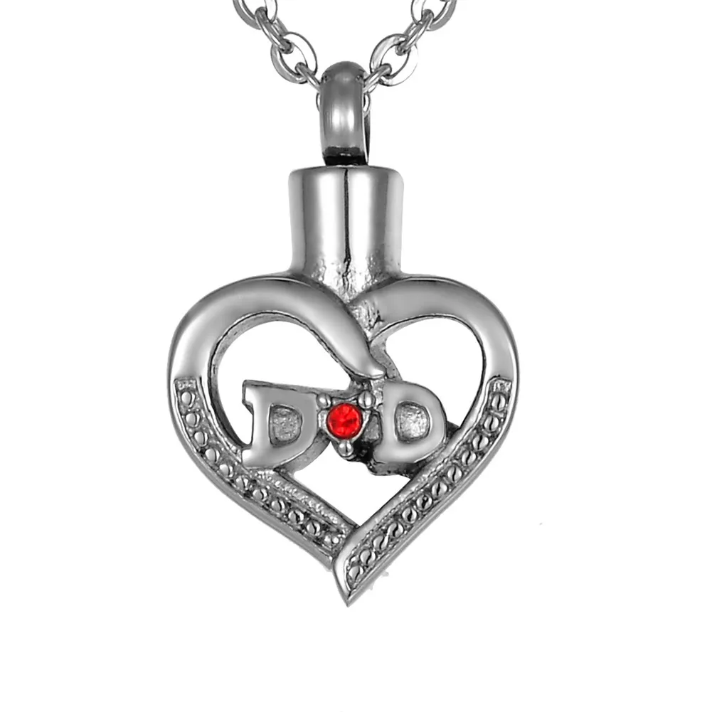 Lily Cremation Jewelry DAD In My Heart Red Rhinestone Hollow Memorial
