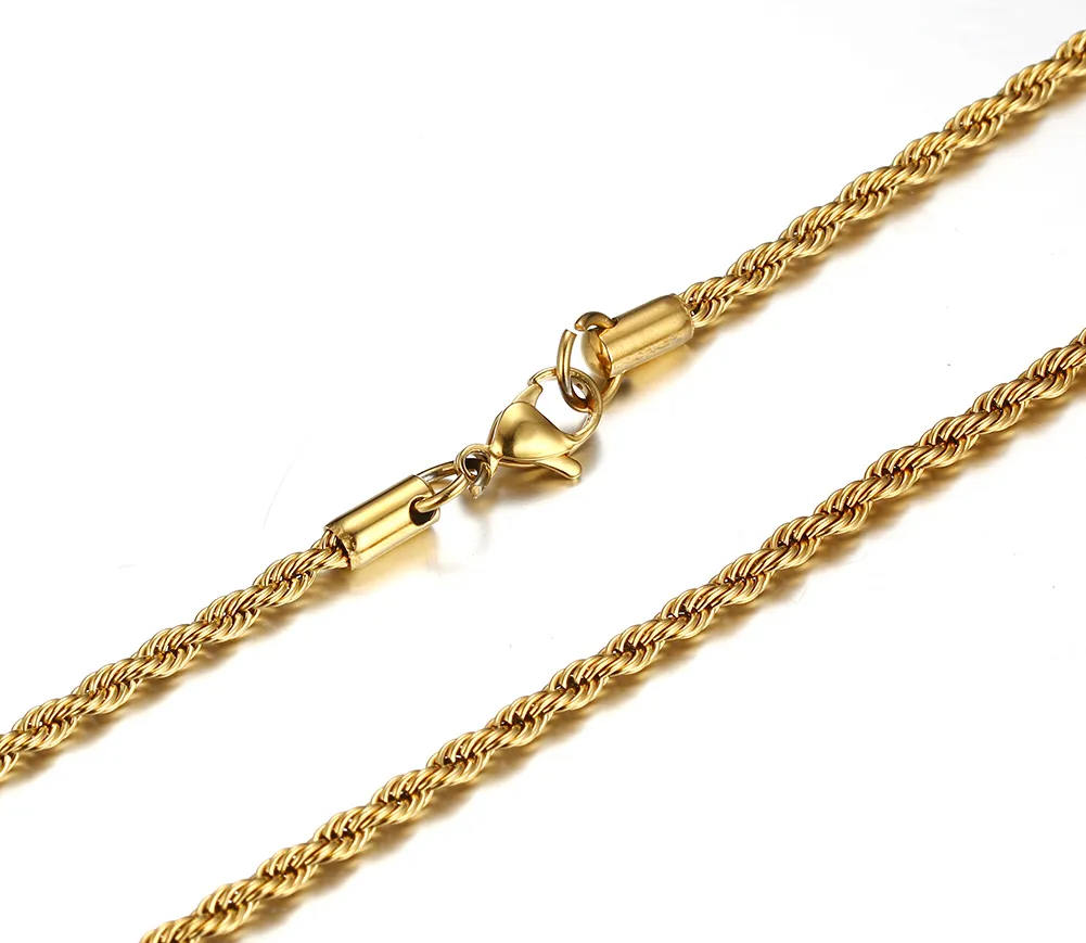 ファッションクリスマスの母親の贈り物18K新しいゴールドステンレス鋼魅力的な薄いねじれ形の鎖ネックレス女性3mm 18 '