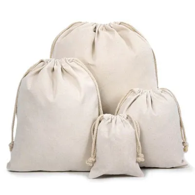 Canvas Drawstring Pouches 100% Naturlig bomull Tvättservice Favorit Hållare Mode Smycken Påse