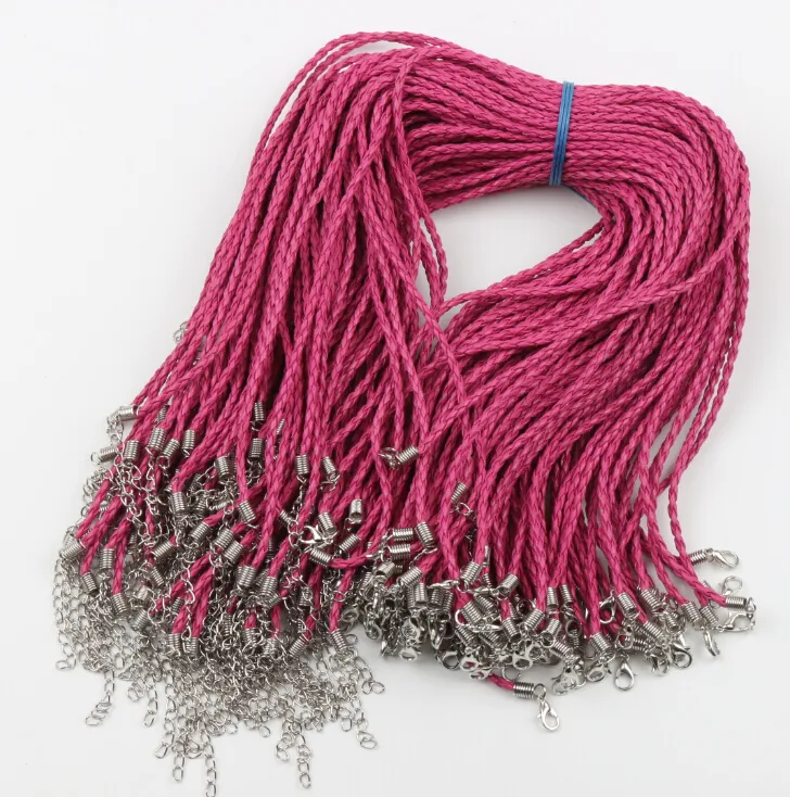 100 teile / los geflochtene schwarz königliche blaue rosa leder glatt strickketten halsketten 0.3x46cm schmuck schmuck