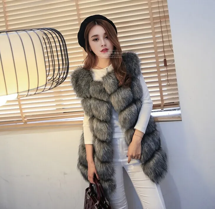 2018 Vinter Kvinnor Plus Storlek Faux Fur Coat Fashion Long Vest Jackor Faux Fur Vest Ladies Outwear pälsrockar för kvinnor