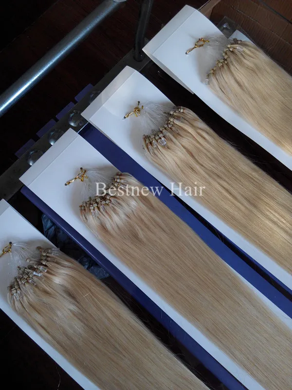 Lummy Micro Ring Loop Beads Remy Human Hair Extensions 18Quot26Quot 1GS 100SPACK 613 BLEACHブロンドシルクストレート2059753