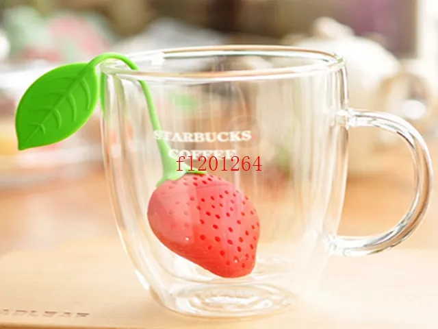 100pcs / lot fedex dhl Gratis frakt Silikon Strawberry Design Loose Tea Leaf Strainer Herbal Spice Infuser Filterverktyg