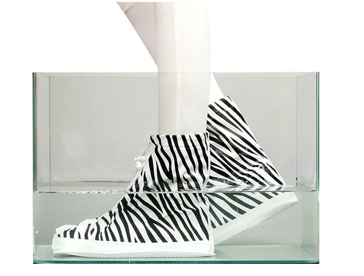 PVC overshoes women rain boots galoshes reusable shoe covers zebra print waterproof wear directly washed 