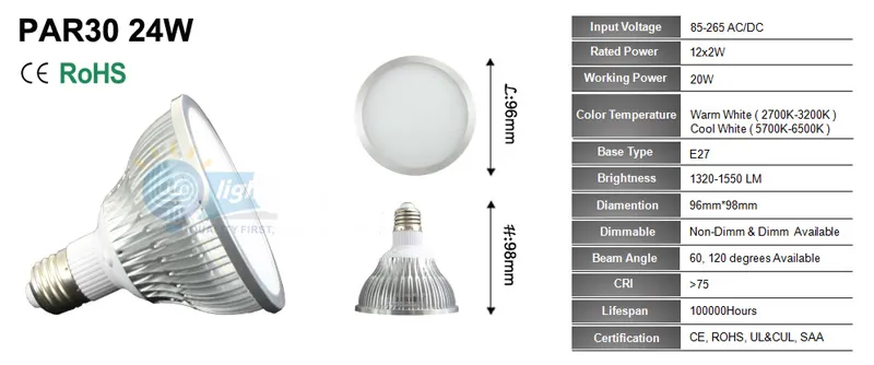 Faretto a LED dimmerabile par38 par30 par20 par20 85-240V 12W 24W 36W E27 par 20 30 38 Illuminazione a LED Spot Spot light downlight 20