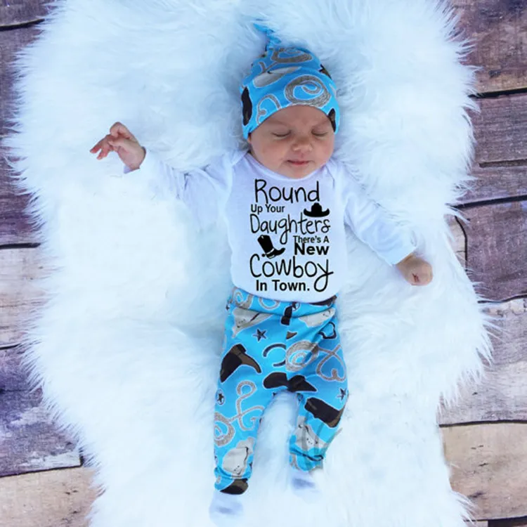 Baby Boy Clothes Spring Autumn Kids Boys Clothing Sets Cotton Newborn Clothes Sleeve Romper + Pants + Hat Boys Outfits Children Clothes