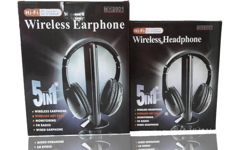 Wholesale-5 IN 1 HIFI wireless headphones TV/Computer FM radio earphones high quality headsets with microphone wireless receiver