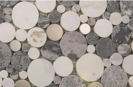 mosaico de mármore cinza de madeira moeda de um centavo telha redonda pedra natural seixo