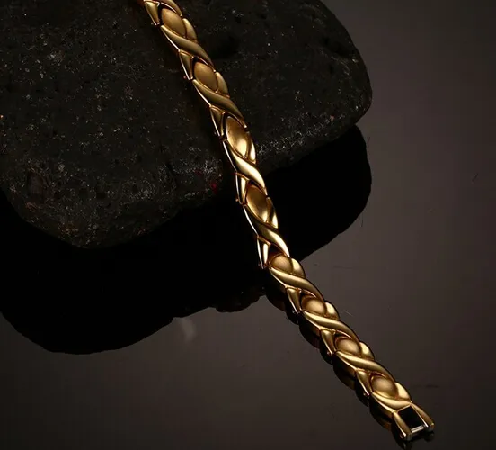 I gioielli di alta qualità delle donne di modo caldo non sbiadiscono mai il braccialetto di collegamento di salute della pietra magnetica dell'acciaio inossidabile 316L placcato oro 8.5 '