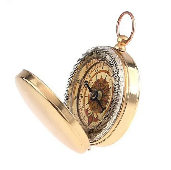 Mini orologio da tasca luminoso in ottone stile anello portachiavi campeggio escursionismo caccia marcia bussola navigazione bussola esterna con scatola P5058684