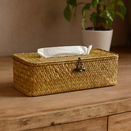 Handmade Seaweed Woven Removable Tissue Box Natural Environmental Protection High Quality Tissue Case for Car