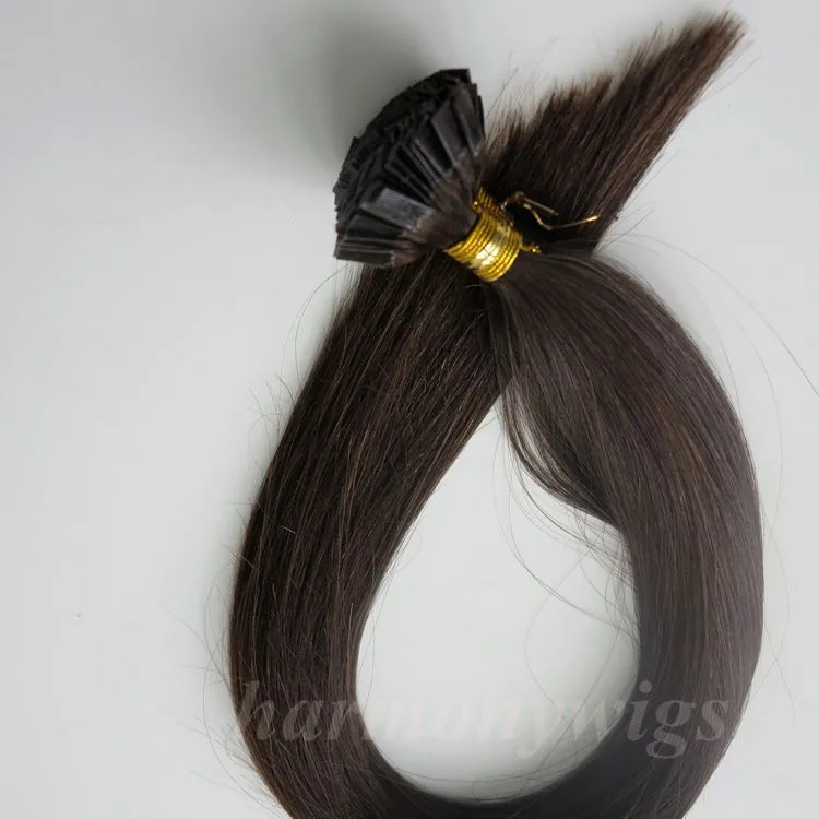 150g 1Sset = 150Strands Pre Bonded Flat Tips Hair Extensions 18 20 22 24In # 2 / Darkest Brown Brazilian Indian Remy Keratin Mänskligt hår