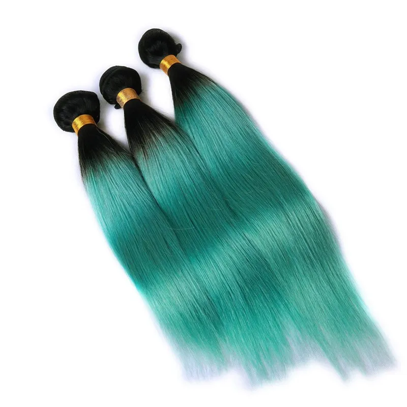 8A Bundles de cheveux péruviens non transformés Ombre 1B vert Soie droite / 10-30 pouces 100% Extensions de cheveux humains Great Green Hair Products