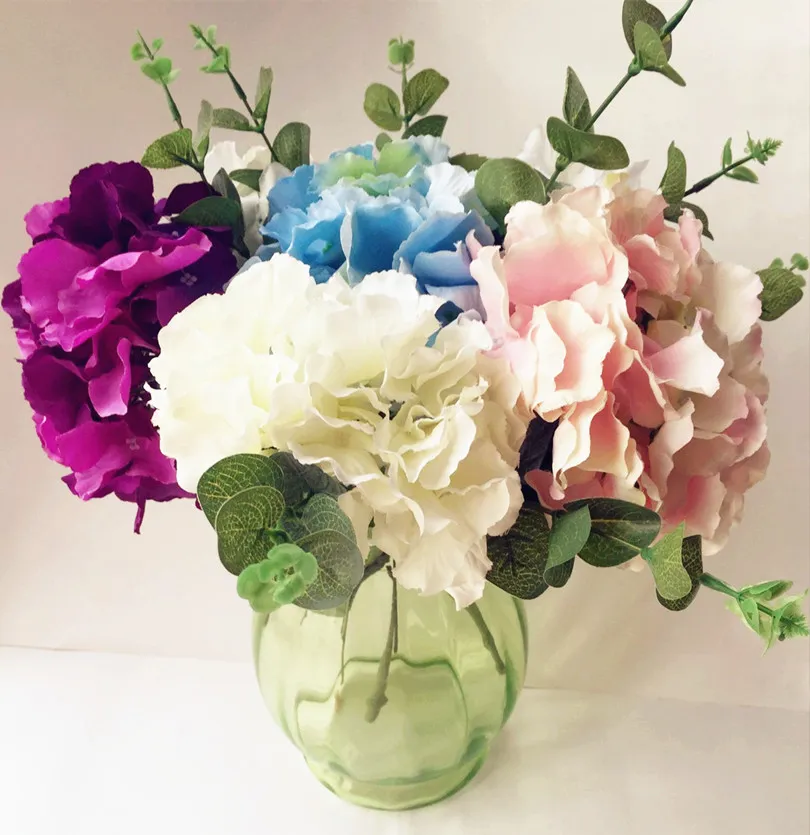 Silk Hydrangeas 48Pcs/lot Artificial Single Hydrangea Cream/Pink/Blue/Green Color for Wedding Flower